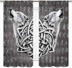 Viking Curtains, Gothic Nordic Wolf Celtic Rune Scandinavian Viking Runes Norse Mythology Aesthetic Retro Drapery for Bedroom Living Room Bathroom Window 2 Panel Set, 63"x72" Inch