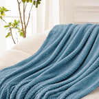 Exclusivo Mezcla Fleece Bed Blanket Twin Size, Super Soft and Warm Blankets for Couch, Sofa and Bed Waffle Textured, Cozy, Fuzzy and Lightweight (Slate Blue, 60x80 inches)