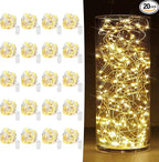 20 Pack Fairy Lights Battery Operated 7ft 20 LED Mini String Lights Twinkle Lights Silver Wire Firefly Starry Lights for Mason Jars Wedding Party Christmas Centerpiece Table Decorations, Warm White