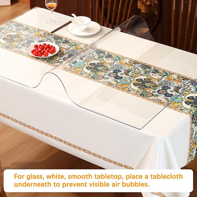 Clear Table Protector 56 x 56 Inch Thick Plastic Table Cover Protector Waterproof PVC Clear Tablecloth Protector Pad Vinyl Desk Top Protector Mat for Wood Coffee Glass End Sofa Side Dining Room Table