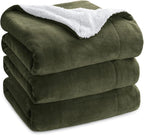 Bedsure GentleSoft Sherpa Fleece Blankets King Size for Bed - Thick and Warm Throw for Women and Men, Soft Fuzzy Plush King Blanket for Winter, Olive Green, 108x90 Inches