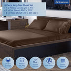 DREAMCARE King Size Sheets Set – 6 pcs Cooling Bed Sheets – up to 21” Deep Pocket King Sheet Set – 2500 Supreme Collection – Extra Soft 100% Brushed Microfiber Hotel Luxury with Side Pocket – M Brown