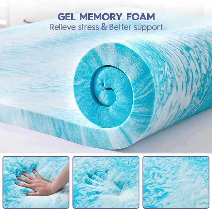 ABENE 3 Inch Dual Layer Memory Foam Mattress Topper California King, 2 Inch Memory Foam Plus 1 Inch Down Alternative Pillowtop Mattress Pad, with Bedside Pocket, Support for Back Pain (Gray)