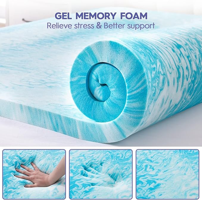 ABENE 3 Inch Dual Layer Queen Memory Foam Mattress Topper, 2 Inch Memory Foam Plus 1 Inch Down Alternative Pillowtop Mattress Pad with Deep Pocket, Soft Support for Pressure Relief, Gray