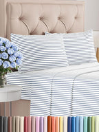 Twin 4 Piece Sheet Set - Comfy Breathable & Cooling - Soft Hotel Luxury Bedding Set with 8-16 Inch Deep Pockets - 1 Flat & 1 Fitted Sheet & 2 Pillowcases - Wrinkle Free & Easy Care - Blue Stripes 2