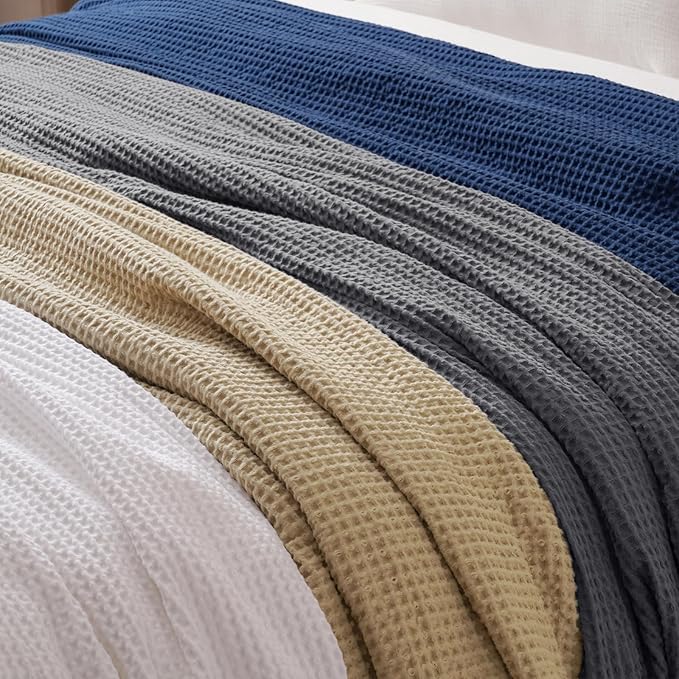 PHF 100% Cotton Waffle Weave Blanket King Size for Bed,Snag Proof Lightweight Breathable Moisture-Wicking Throw for Couch,Great for Layering in Cold Weather,Machine Washable,Home Decor Gift-Charcoal