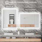 Koonmi 32x24 LED Bathroom Mirror, Backlit + Front Lit, LED Bathroom Mirror with Lights for Wall, 3 Colors, Anti-Fog, Dimmable Brightness, Memory Function, Tempered Glass