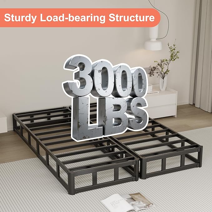 Split California King Box Spring 5 Inch, Low Profile Heavy Duty Metal Box Spring Cal King Size with Fabric Cover, Noise-Free, Quick Assembly