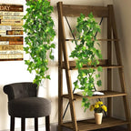 RECUTMS Hanging Fake Plants 4 Pack Artificial Vines Silk Ivy Greenery Garland with 30 LED Fairy String Lights Indoor and Outdoor Home Garden Hotel Green Leaves Wedding Bedroom Office Decoration