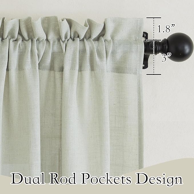RYB HOME Green Linen Curtains for Living Room, Rod Pocket Thick Linen Burlap 72 Inch Length Light Filtering Privacy for Home Office Dining Room, W 34 x L 72 inches, Sage Green, 2 Panels Set