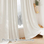 RYB HOME Long Curtains, Semi Sheer Linen Curtains for Living Room, Light Filtering Semi Transparent Window Panels Drapes for Bedroom, Farmhouse, Sliding Glass Door, W 34 x L 95 inch, Linen, Set of 2