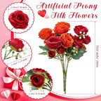 Geosar 8 Bundles Artificial Peonies Flowers Fake Silk Peony Bouquet Faux Peonies Flowers Bulk for Decoration Vase Floral Arrangements Wedding Party Table (Orange,Deep Red)