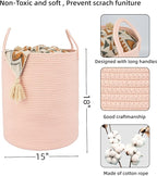 Cotton Rope Laundry Basket Hamper for Clothes Woven Storage Basket for Living Room Bedroom Boho Tall Rope Baskets for Blanket Toys Pillow Towels Baby Nursery Hamper Bin coral pink