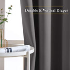 NICETOWN Grey Bedroom Curtains Blackout 96 inches Long, Grommet Energy Saving Thermal Drapes Room Darkening Sound Dampening Window Treatments for Living Room, W52 x L96, 2 Panels