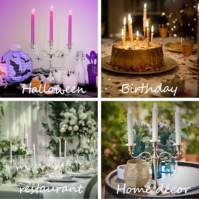 3-Candle Metal Candelabra Candlesticks Holder for Formal Events, Wedding, Church, Holiday Décor, Halloween – Taper Candle Holder Stand Centerpiece Elegant Decoration Piece for Table,Pewter