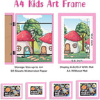 KINLINK A4 Kids Art Frames Set of 2, Solid Wood Kids Artwork Frames Changeable with Acrylic Front Opening Holds 150 Pictures, Art Frame for Kids Artwork with Mat or without Mat, Pink