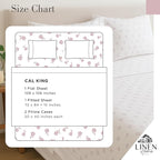 Linen Home 100% Cotton Printed Percale Sheets California King Size, Deep Pocket, 4 Pieces Set-1 Flat, 1 Deep Pocket Fitted Sheet and 2 Pillowcases, Crisp Cool Bed Linen, Mauve Silhouette Floral