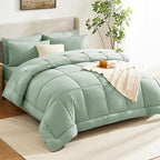 CozyLux Twin Comforter Set with Sheets Sage Green, 5 Pieces Bed in a Bag, Green Comforter Twin Size, All Season Bedding Set with Stitch Quilted Comforter, Flat Sheet, Fitted Sheet, Pillowcases