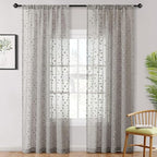 MYSKY HOME Pom Pom Grey Sheer Curtains for Bedroom Girls Room Curtains 84 Inches Long for Nursery Kids Light Filtering Boho Window Drapes, Rod Pocket, 52" Wide, 2 Panels