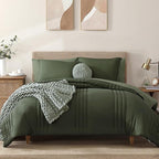 Monbix King Size Comforter Set - 7 Pieces Bed in a Bag King, Olive Green Bedding Sets with Comforter, All Seasons Down Alternative Comforter Bed Set with Sheets, Pillowcases & Shams