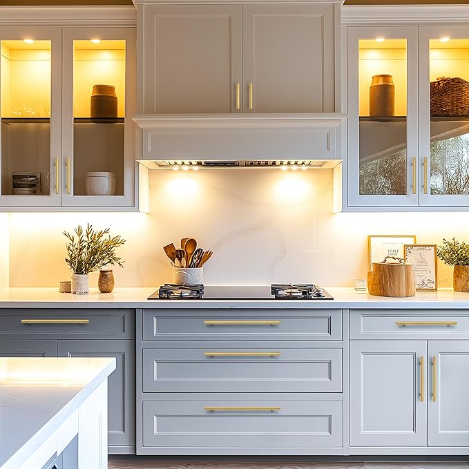 JOY DECOR 60 Pack Cabinet Handles, Gold Cabinet Pulls, 5 in Hole Center Kitchen Cabinet Handles, Stainless Steel T Bar Handles for Dresser Drawers