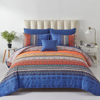 Cottolester Boho Comforter Set King Size 8 Piece Bed in a Bag Burnt Orange Paisley Fall Comforter and Sheet Set Bohemian Striped Bedding Set,Soft Microfiber Complete Bedding Set