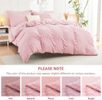 HYMOKEGE Pink Twin Comforter Set Seersucker 5 Pieces, All Season Luxury Bed in a Bag for Bedroom, Bedding Set with Comforters, Sheets, Pillowcase & Sham