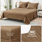 HYMOKEGE Brown California King Comforter Set Seersucker 7 Pieces, All Season Luxury Bed in a Bag for Bedroom, Bedding Set with Comforter, Sheets, Pillowcases & Shams