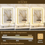 TETOTE Gold Bathroom LED Mirror with Lights 30x36 Frontlit & Backlit Vanity Framed Mirror Baroque Anti Fog Stepless Dimmable White/Warm/Natural,CRI90+,Waterproof,Wall Mounted(Horizontal/Vertical)