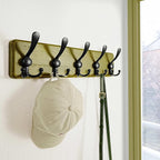 Dseap Coat Rack Wall Mount - Heavy-Duty Robust Barnwood-Style Wooden Wall Coat Hanger Hook Rail with 5 Triple Hooks for Winter Coats Hat Jacket Clothing, Weathered Green & Black, Pack of 2