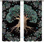 Tree of Life Curtains, Hippie Green Leaves Tree Life Vikings Celtic Nordic Aesthetic Mythology Window Drapery Treatments for Bedroom Living Room Bathroom 2 Panels, 55"x63" Inch