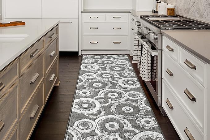 Custom Length Cut to Size Retro Modern Geometric Carpet Runner Rug for Hallways, Non Slip Rubber Backed, 31 inch Wide X Customized Length, Geo Grey, 31 inch X 18 feet