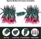 BrizLabs Pink Christmas Lights, 69.6ft 300 Count Pink String Lights Connectable, UL Certified Incandescent Christmas Lights Green Cord, Outdoor Mini Lights Set for Indoor Xmas Party Garden Patio