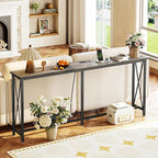 SUPERJARE 70 Inch Console Table with Outlets and USB-C Port, Extra Long Behind Couch Sofa Table with X-Shaped Design, Narrow for Entryway, Living Room, Metal Frame, Wooden Top, Grey
