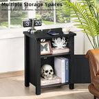 Night Stand, 18 Inch Farmhouse Nightstand with with Charging Station and USB Port, Rustic Couch End Table with Magnetic Door, Wood Bed Side Tables for Bedroom, Home, Black