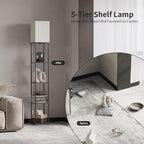 SUNMORY 5 Tier Floor Lamp with Shelves, Modern Square Standing Lamp with 3 Color Temperature Bulb, Corner Display Bookshelf Lamp for Living Room and Bedroom, Tall Shelf Floor Lamp