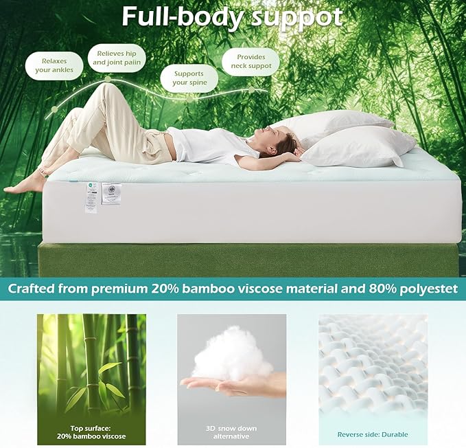 Hansleep California King Mattress Topper Viscose Derived from Bamboo, Memory Foam Pillow Top Mattress Topper Cal King with Deep Pocket, Breathable Mattress Pad for Back Pain Relief, 72" x 84", Navy