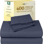 California Design Den Natural 100% Cotton Sheets, Full Size Sheets Set, 400 Thread Count Sateen Bedding, Deep Pockets for a Snug Fit, Durable & Breathable - Indigo Dusty Blue