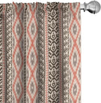 Ambesonne Southwestern Window Curtains Pack of 2, Traditional Vertical Borders Inspired by Prehistoric Art Ikat Style, Lightweight Set with Rod Pocket, 4 Panels of - 28" x 95", Brown Coral