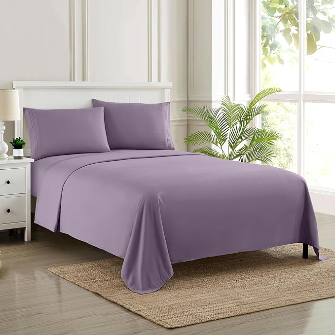 Twin XL Sheets - Breathable Luxury Sheets with Full Elastic & Secure Corner Straps Built In - 1800 Supreme Collection Extra Soft Deep Pocket Bedding Set, Sheet Set, Twin XL, Plum