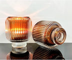 Woho Votive Candle Holders for Wedding Centerpieces, Tealight Candle Holder Set of 2, Glass Votive Candle Holder Bulk for Home Decor(Brown, 3.5'' Tall 3.1'' Diameter)