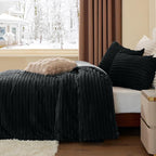 BEDELITE Fleece Twin Comforter Set -Super Soft & Warm Fluffy Black Bedding, Luxury Fuzzy Heavy Bed Set for Winter with 1 Pillow case
