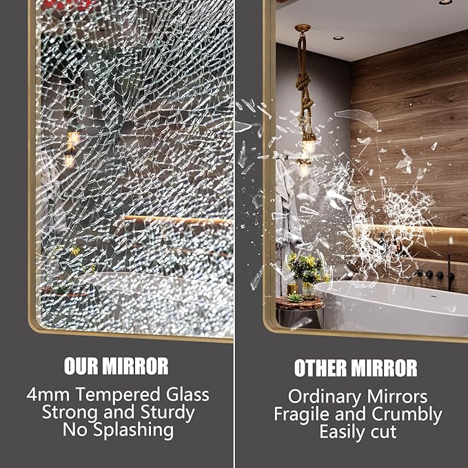 28x36 Gold Framed Mirror for Bathroom, Brushed Gold Mirror with Metal Frame, Modern Rectangle Brass Vanity Mirror for Wall, Shatterproof, Anti-Rust (Horizontal/Vertical)