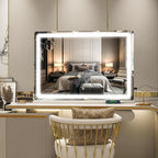 Vanity Mirror with Lights, 32" x 22" Large Lighted Vanity Mirror with Dimmable 3 Modes, LED Makeup Mirror, Touch Screen Control, USB Charging Port, Tabletop or Wall-Mounted