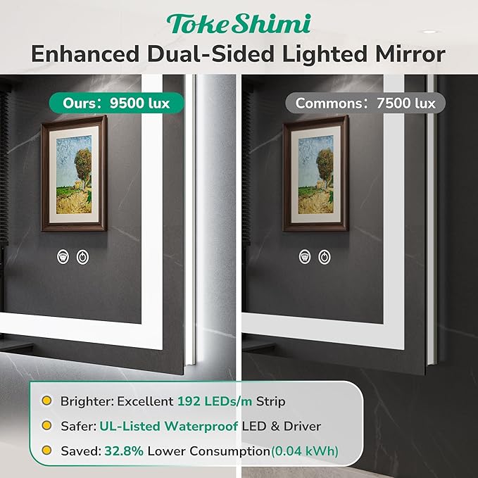 TokeShimi LED Bathroom Mirror 60 x 28 Lighted Bathroom Vanity Mirror with Lights,Brighter Frontlit and Backlit Light up Anti Fog Mirror