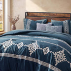 MaiRêve Embroidery Full Size Comforter Set Navy Blue, Farmhouse Western Boho Bedding Set 7 Pieces, All Season Bed in A Bag Comforter Set with Sheets, Pillowcases & Shams