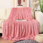 Tuddrom Decorative Extra Soft Faux Fur Blanket Twin Size 70" x 78",Solid Reversible Fuzzy Fluffy Cozy Plush Fleece Comfy Microfiber Fur Blanket for Couch Sofa Bed,Pink