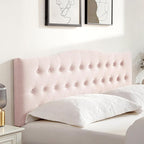 Tufted Upholstered Headboard Twin Size, Sturdy and Durable Solid Wood Bed headboard, Fabric Headboard Adjustable Height from 37” to 51”, Modern Button Diamond Design Head Board, Pink