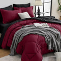 HEVUMYI Red & Black Cali-King Comforter Set - 7-Piece All Season Bed in a Bag Cali-King, Ultra Soft Burgundy Bedding Set with Comforter, Flat Sheet, Fitted Sheet, Pillowcases, Pillow Shams, Burgundy