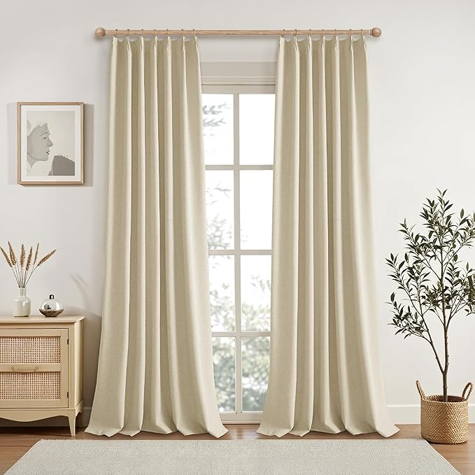 KangBang Pinch Pleated Blackout Curtains 95 Inches Long for Sliding Glass Door, 60” Wide Pinch Pleat Curtains for Living Room 2 PCs, Room Divider Elegant Modern Home Decor(60Wx95L, Natural Beige)